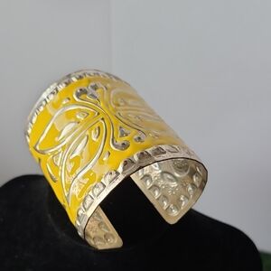 Yellow Enamel Floral Cuff Bracelet